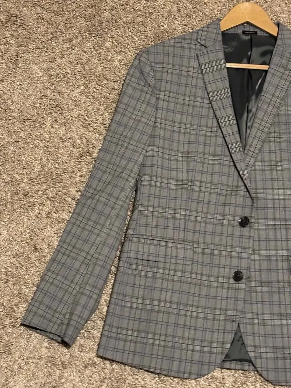 JF J.Ferrar Men's Slim Fit Gray Plaid Two-Button Blazer Sport Coat